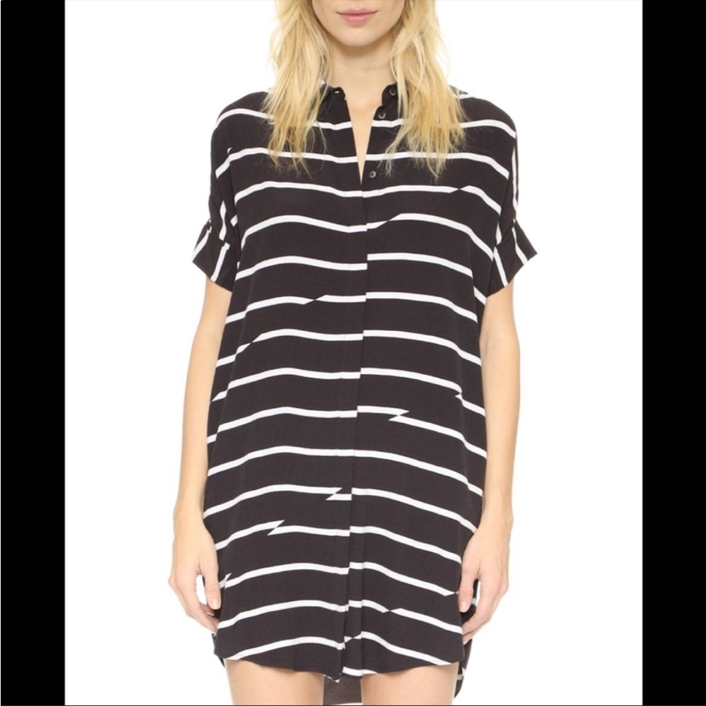 Madewell Black and White Striped Mini Shirt Dress
